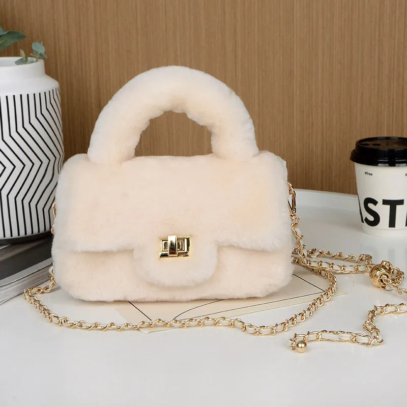 New Wool Bags For Woman Tote Bag Genuine Leather And Fur Luxury Bags Designers Plush Y2k Bag Handbag Women Female Shoulder Bags