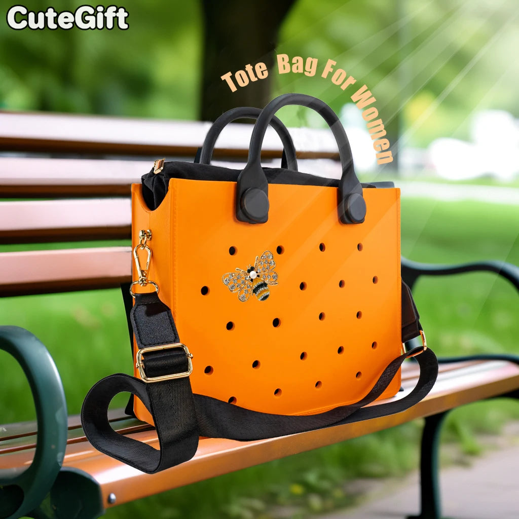 EVA Large Leather Shoulder Bag Handbag Tote Bag Storage for Women Casual Waterproof Beach Bag Hole Fit Charm Fashion Storage Bag