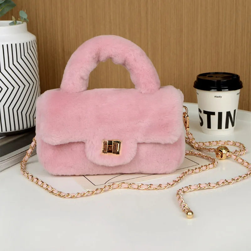 New Wool Bags For Woman Tote Bag Genuine Leather And Fur Luxury Bags Designers Plush Y2k Bag Handbag Women Female Shoulder Bags