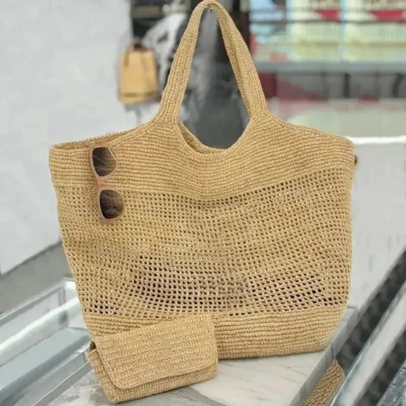 Icare Raffias Designer Bag Luxurys Handbags Women Large Capacity Beach Bag Handembroidered Straw Bag High Quality Leather Tote B