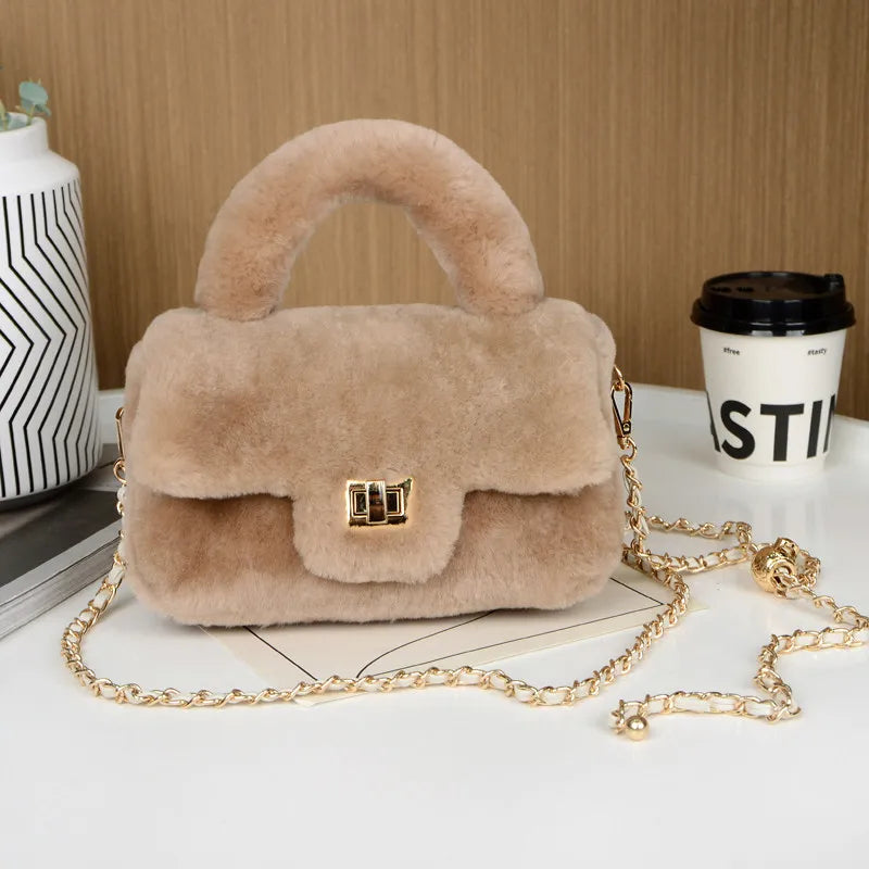 New Wool Bags For Woman Tote Bag Genuine Leather And Fur Luxury Bags Designers Plush Y2k Bag Handbag Women Female Shoulder Bags
